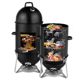 48x48x119cm Black 3-layer Oval Cylinder Smoker Iron Charcoal Grill (Option: Black)
