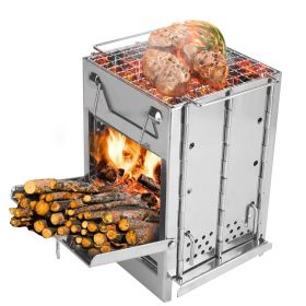 1Pc Portable Backpacking Stove For Camping Hiking Picnic BBQ Outdoor Cooker Folding Travel Charcoal Stove With Handle Carry Bag 2 Bolts (Option: White)