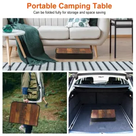 35.43x23.62x26in Foldable Camping Table Collapsible Picnic Aluminum Alloy Grill Stand 66LBS Max Load Height Adjustable BBQ Table With Adjustable (Option: Black)
