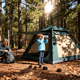 Family Quick-opening Tent 84.6L X 84.6W X 55.9H Tent Instant Camping Rainproof Tent 2-4 Person Tent Outdoor Tent Camping Tent  Hiking Tent Campin (Option: Dark green-215x215x142cm)